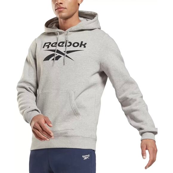 Reebok Men’s Grey Hoodie Classic Pullover Sweatshirt Black Vector Logo Size L - Picture 2 of 5